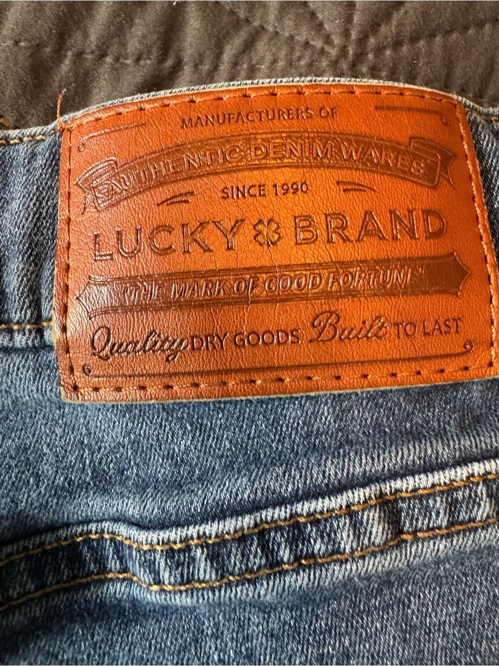 Lucky Brand Men's Blue Denim Jeans with Brown Leather Patch